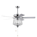52 Inch Crystal Ceiling Fan, Modern Electrical Fan with 5 Wood Reversible Blades, 4 Bulbs Not Included,Noiseless Reversible AC Motor for Bedroom/Living Room/Study/Patio Home Decoration (Chrome)