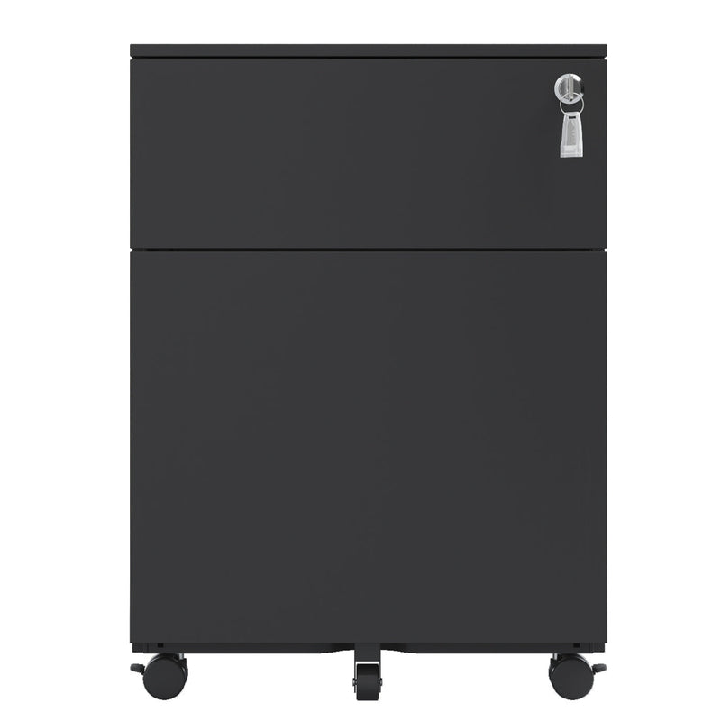 2 Drawer Mobile File Cabinet with Lock Steel File Cabinet for Legal/Letter/A4/F4 Size, Fully Assembled Include Wheels, Home/ Office Design, Black