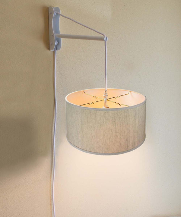 18"W MAST Plug-In Wall Mount Pendant 1 Light White Cord/Arm Textured Oatmeal Shade, photo 2 of 7