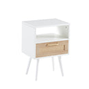 15.75" Rattan End Table With Drawer And Solid Wood Legs, Modern Nightstand, Side Table For Living Room, Bedroom by Unique Piece Furniture