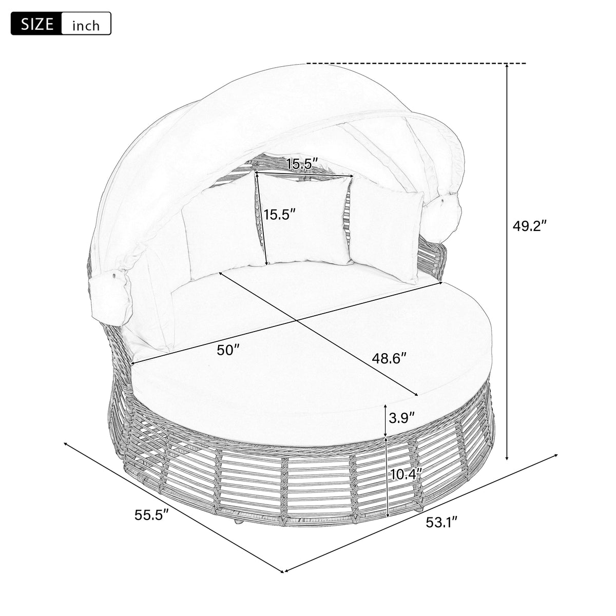 Outdoor Patio Rattan Round Daybed with Retractable Canopy, photo 6 of 10