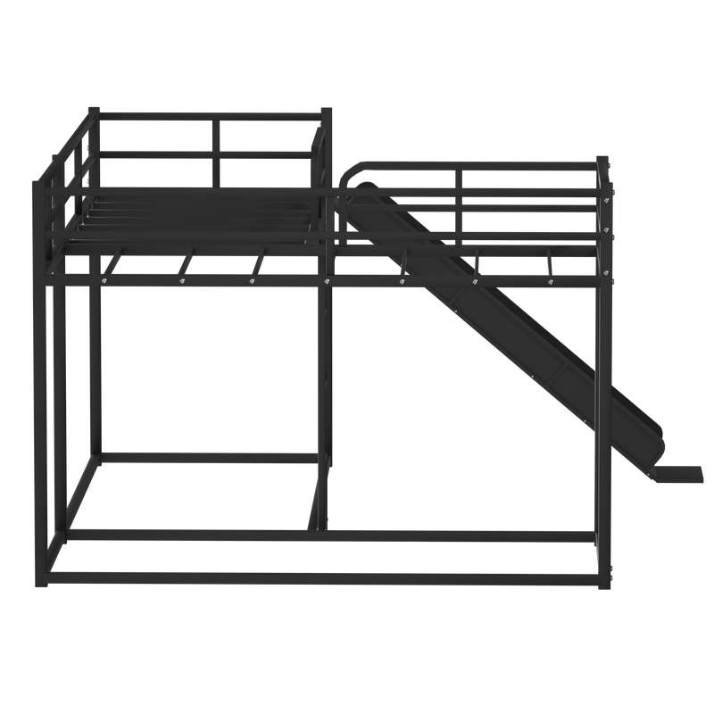 L-Shaped Bunk Bed with Slide and Short Ladder, Black