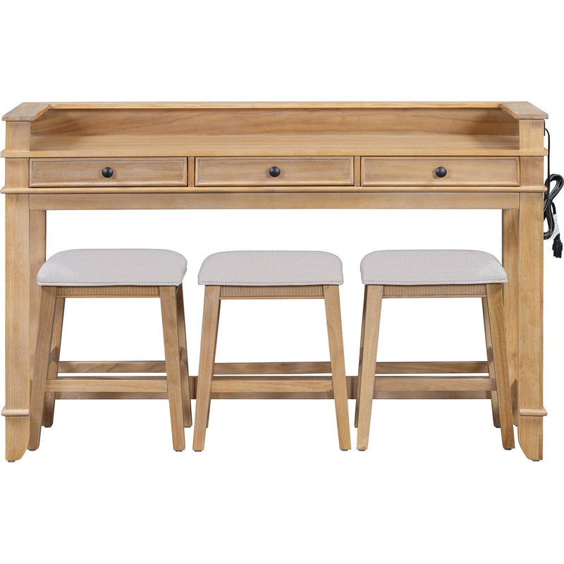 TREXM 4-Piece Dining Table Set for 3, Retro Kitchen Table and Chairs Set with 3 Storage Drawers, Ideal for Small Spaces (Natural)