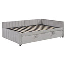 Full Size Upholstered L-Shaped Upholstered Daybed with Twin
Size Pop Up Trundle, Gray