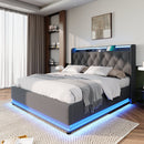 Upholstered Bed, 360 Surround LED Function, Remote Control, Hydraulic Storage Bed With USB, Type-C Charging (Without Mattress) by HouseOfZazla