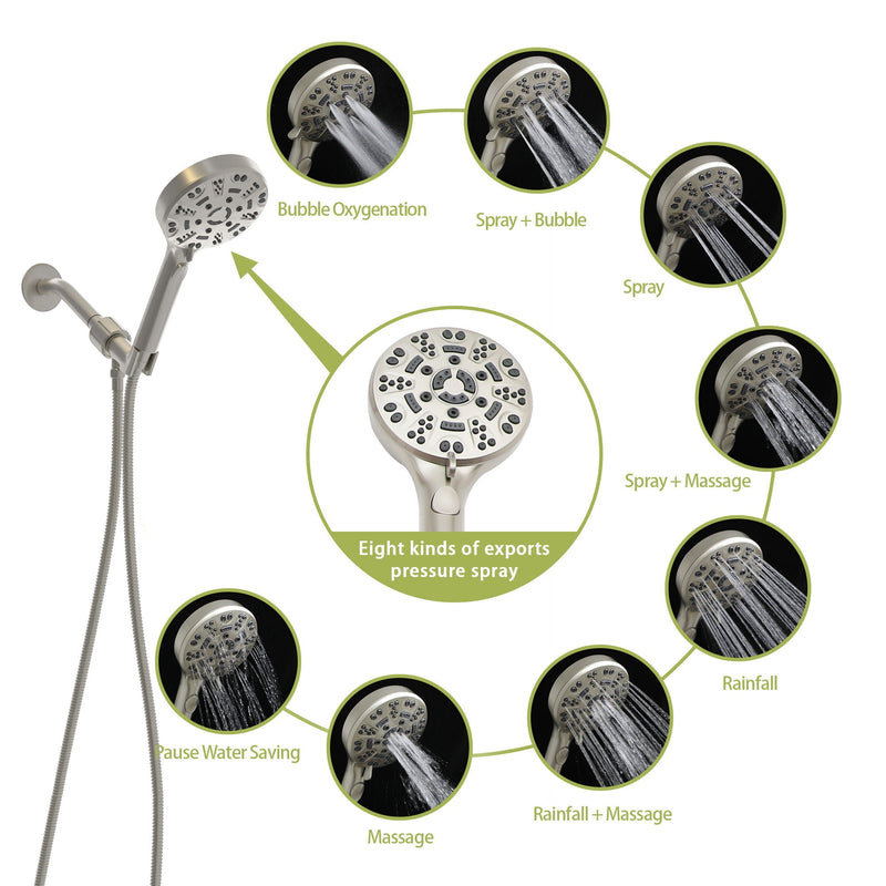 Multi Function Adjustable Hand Shower 8 Function Hand Shower, Plastic Construction - Brushed Nickel, photo 3 of 7