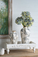 8.1x8.1x13.6' White Ceramic Accent Vase with Gray Floral Design by HouseOfZazla