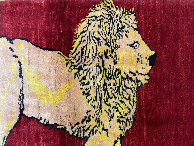 3 X 5 Handmade New Vintage Rug Quality Wool Lion Red Veggy Dyes Hand-Knotted