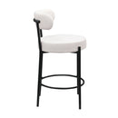 Modern Sherpa Counter Height Stools, Uphsoltered Seat Height Barstools With Brushed Brass Metal Legs Round Low Back Kitchen Stools With Footrest For Dining Room (Set of 2) by HouseOfZazla