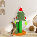 32" Cat Scratching Post, Tall Christmas Tree Cat Scratcher with 3 Posts and Cute Dangling Teaser Balls, Natural Sisal Rope Cat Toys for Kitty and Adult Cats