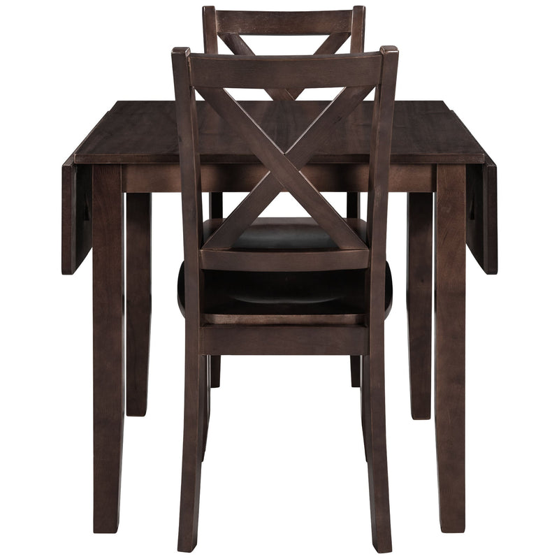 3-Piece Wood Drop Leaf Breakfast Nook Dining Table Set with 2 X-back Chairs for Small Places, Espresso