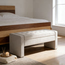 Upholstered Storage Bench With Tufted Seat, Ottoman For Living Room - White by HouseOfZazla
