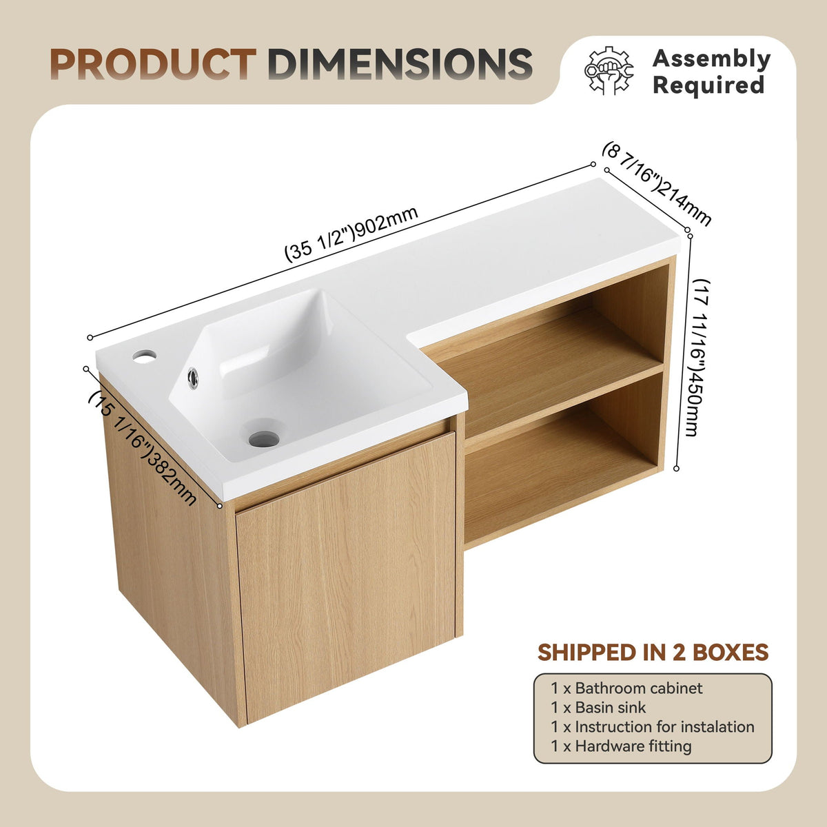 L-Shaped Wall Mounte Floating Bathroom Vanity With Integrated Sink, photo 4 of 14