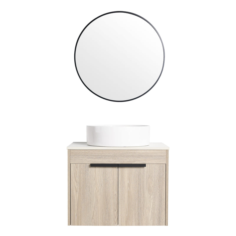24 " Modern Design Float Bathroom Vanity With Ceramic Basin Set, Wall Mounted White Oak Vanity With Soft Close Door,KD-Packing,KD-Packing,2 Pieces Parcel(TOP