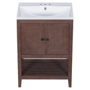 24" Brown Modern Sleek Bathroom Vanity Elegant Ceramic Sink with Solid Wood Frame Open Style Shelf