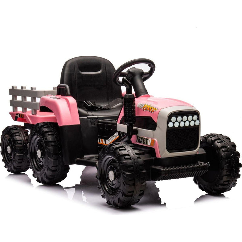 Ride on Tractor with Trailer,24V Battery Powered Electric Tractor Toy, 200wx2motor 1.86-4.97MPH/Remote Control,electric car for kids,Three speed adjustable,USB,MP3, Bluetooth,LED light, safety belt