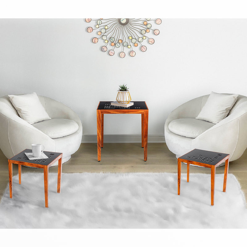 Alba 22 Inch 3 Piece Nesting Table Set, Laser Cut Metal, Black, Brown