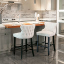 Contemporary Upholstered Wing-Back Barstools With Button Tufted Decoration And Wooden Legs, And Nailhead Trim, Leisure Style Bar Chairs, Bar Stools (Set of 2)