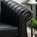 83.46" Black PU Rolled Arm Chesterfield Three Seater Sofa.
