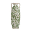 5.9x5.9x15.6' White Ceramic Flower Vase with Green Floral Pattern and Small Handles by HouseOfZazla