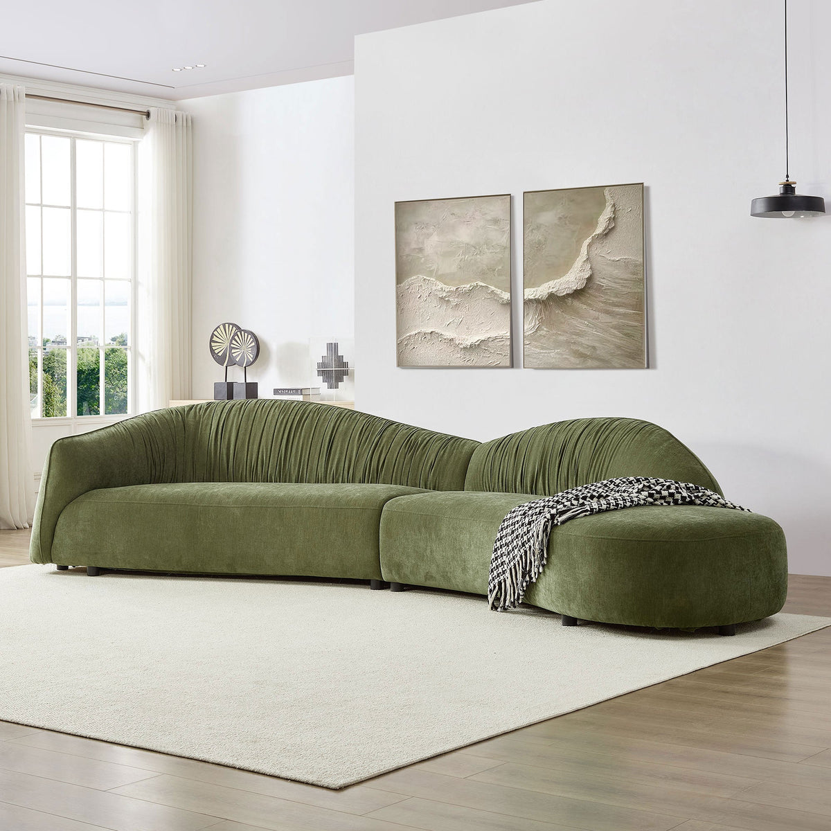 145.67" Mid-Century Upholstered Comfy Couch with Facing Chaise Right, photo 3 of 10