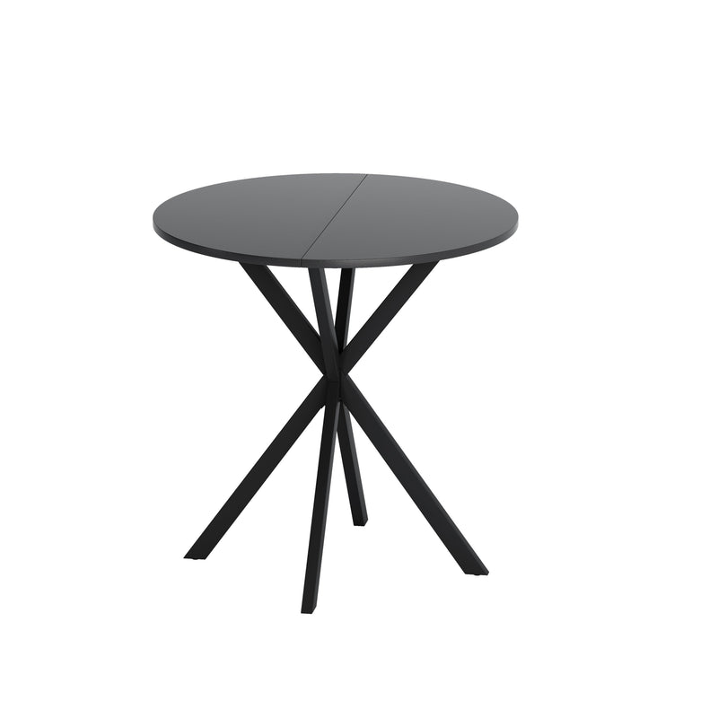31.5" Modern Round Dining Table with Crossed Legs, Black Occasional Table, Two Piece Detachable Table Top, Matte Finish Iron Legs