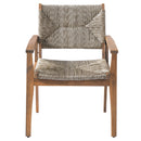 5-Piece Outdoor Dining Set: Brown Round Acacia Wood Table & 4 Brown Wicker Armchairs