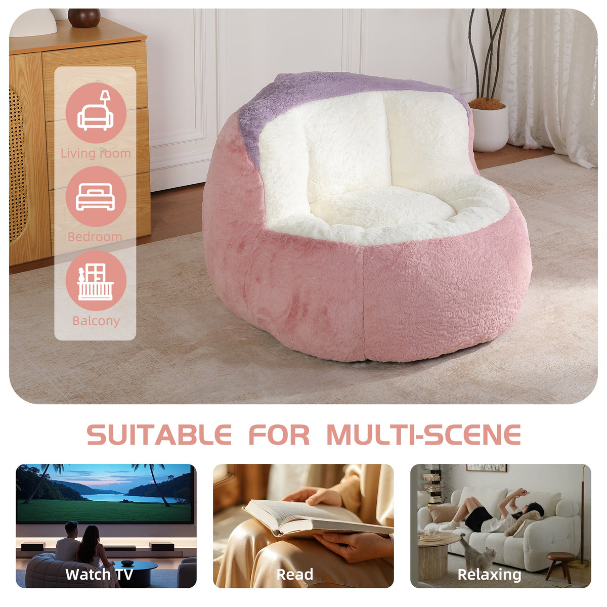 Oversized Multicolor Faux Fur Bean Bag Chair, photo 7 of 10