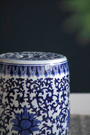 Ceramic Garden Stool, Small Side Tabel - White / Blue by HouseOfZazla