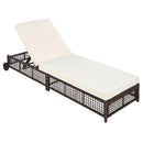 Outdoor Lounge Chair, Patio Chaise Lounge with 5-Position Backrest, Rattan Outdoor Lounge Chair with Cushion and Wheels for Poolside, Backyard, Garden