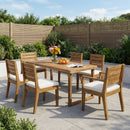 Outdoor Acacia Wood 7-Piece Dining Set with Rope-Woven Armchairs