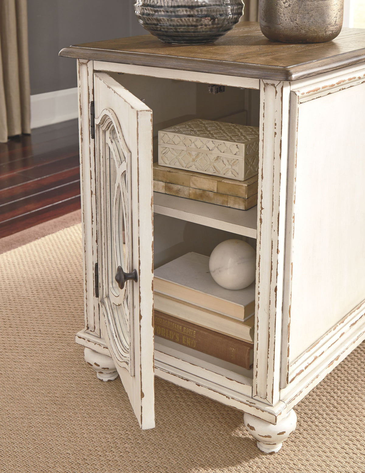 Realyn - Chair Side End Table - Insert Mirror - White / Brown, photo 4 of 7