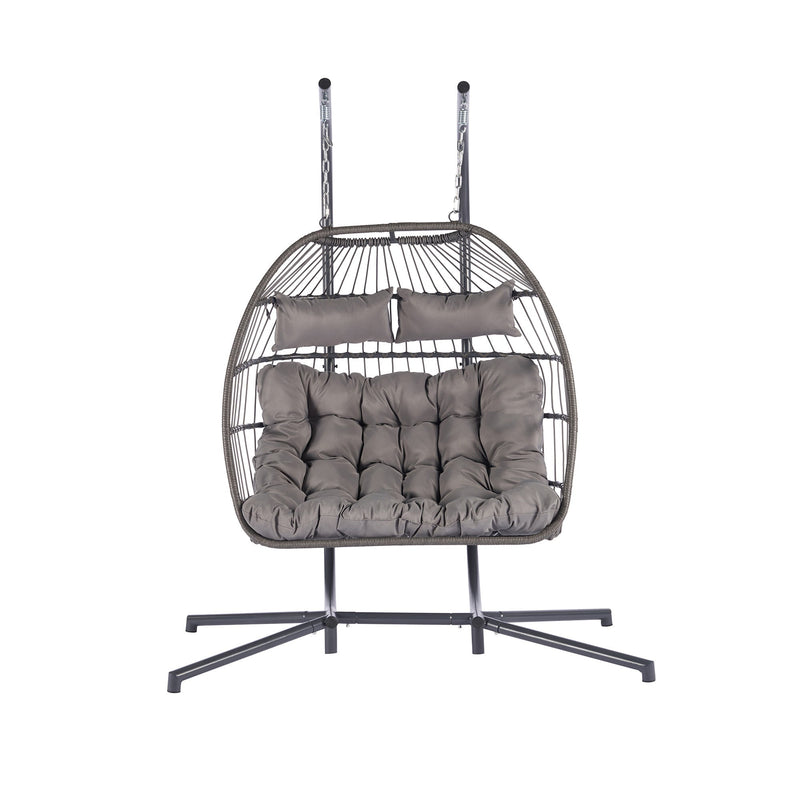 2 Person Outdoor Rattan Hanging Chair Patio Wicker Egg Chair