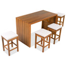 5 Piece Outdoor Bar Set with Acacia Wood Table & Cushioned Stools by HouseOfZazla