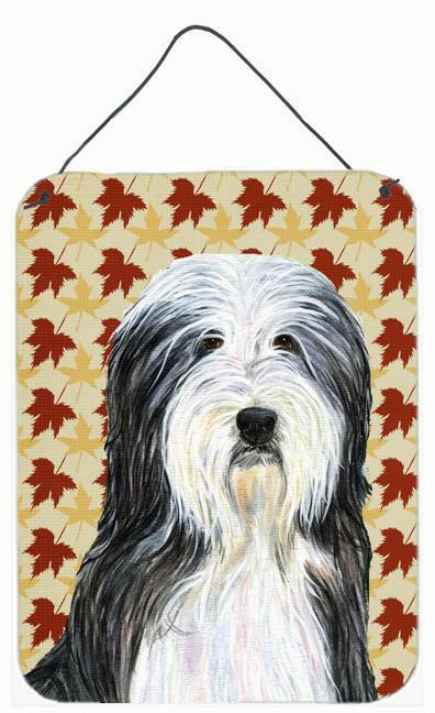 Bearded Collie Fall Leaves Portrait Aluminium Metal Wall or Door Hanging Prints