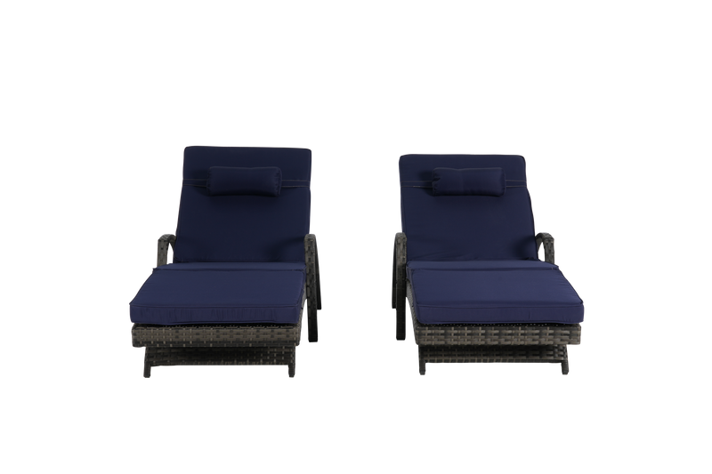 Outdoor Wicker Long Reclining Chair Set of 2 with Cushions, Wicker Reclining Lounge Chair Lawn Sunbathing Chairs Recliner up to 150° Beach Poolside Garden