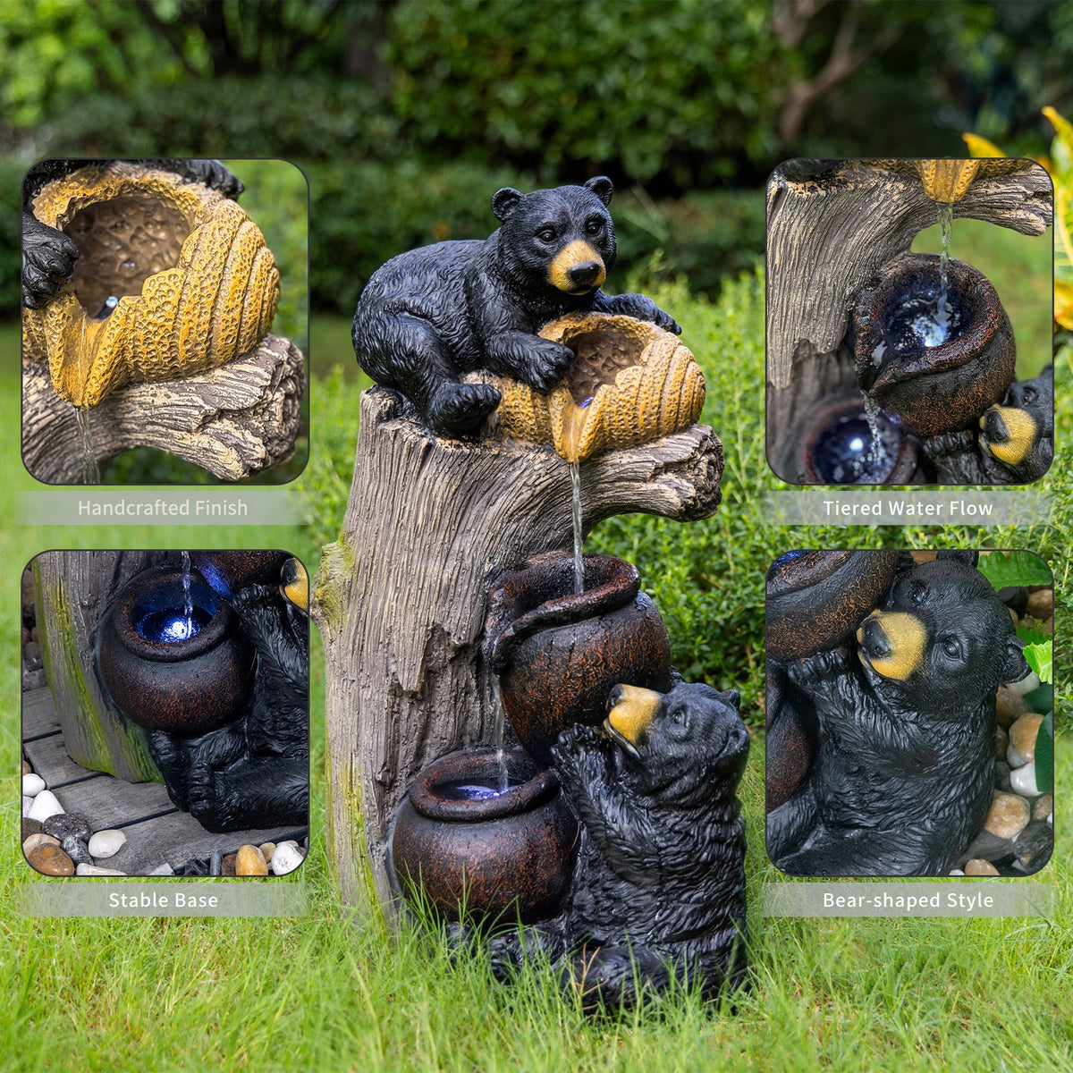 Resin Black Bear Outdoor Water Fountain with LED Lights, photo 12 of 13