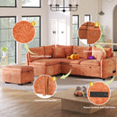 82.67"Convertible Sofa Bed Sectional Sofa Sleeper L-shaped Sofa with a Storage Ottoman,Two Pillows, Two Power Sockets and Two USB Ports for Living Room, Orange