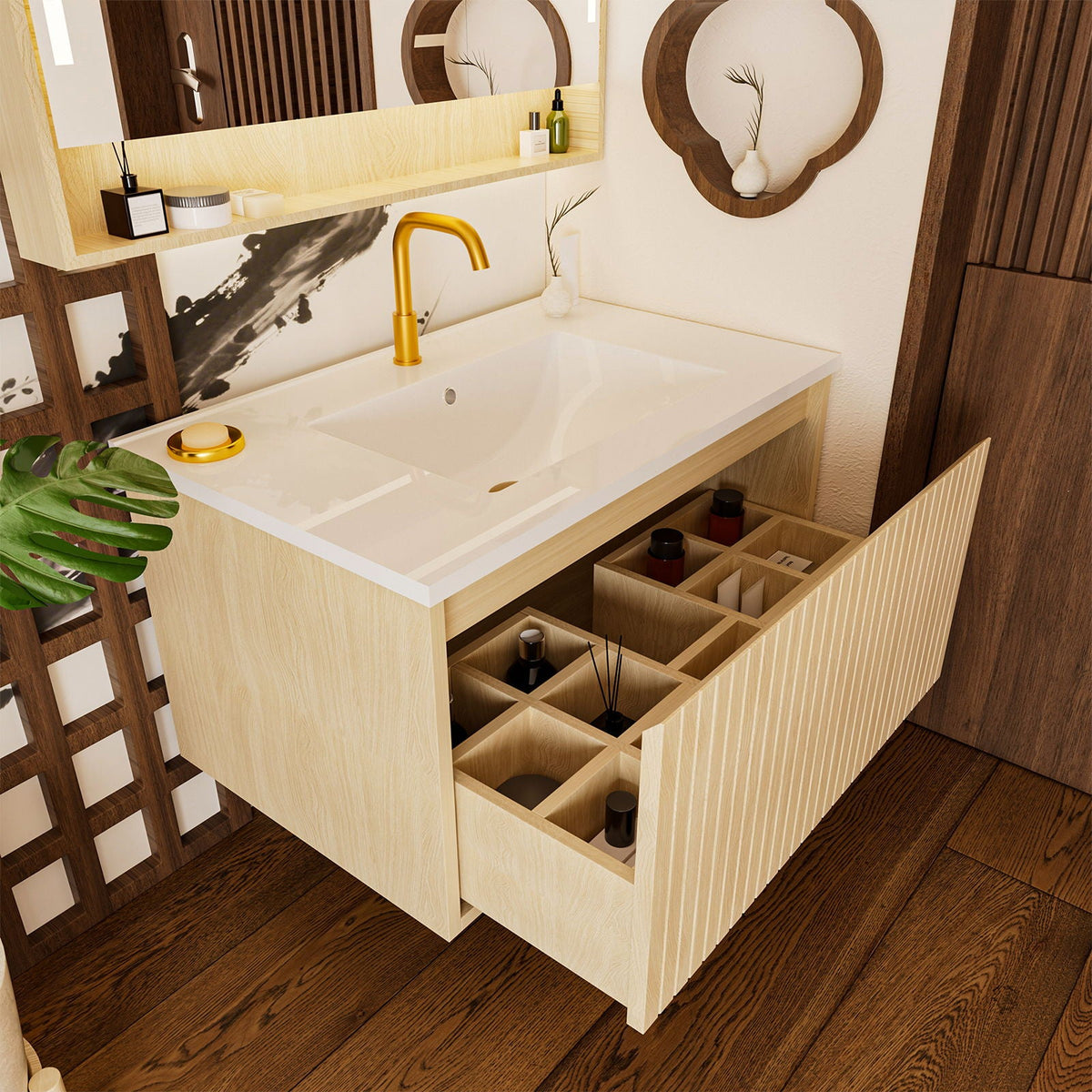 Wall Mounted Floating Bathroom Vanity With Sink And Drawers, photo 16 of 40