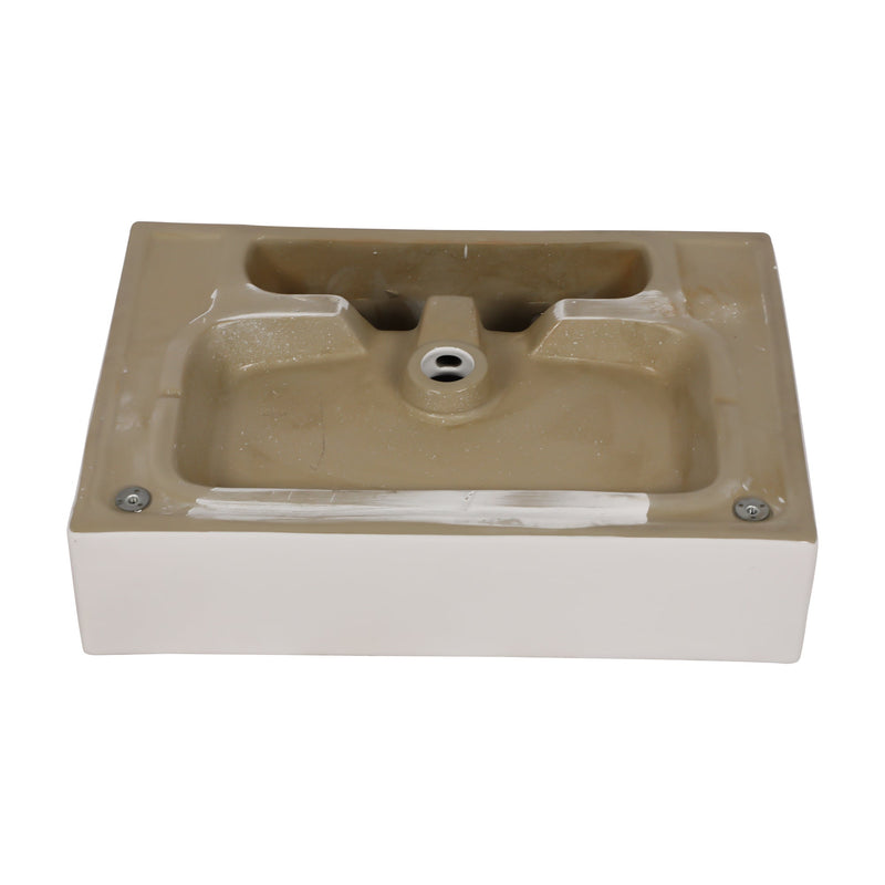 24" Bathroom Console Sink with Overflow, Ceramic Console Sink White Basin Black Legs