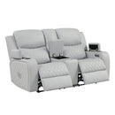 Elonzo - Power Motion Loveseat With Console, LED, Power Headrest & Speaker - Light Gray by Unique Piece Furniture