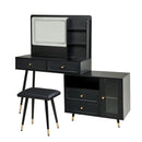 Modern Makeup Vanity Desk With Mirror And Lights Retractable Design Engineered Wood - Black by Unique Piece Furniture