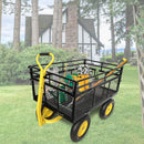 Steel Garden Cart, Heavy Duty 1400 Lbs Capacity, With Removable Mesh Sides To Convert Into Flatbed, Utility Metal Wagon With 2-In-1 Handle And 16 In Tires, Perfect For Garden, Farm, Yard - Black by HouseOfZazla