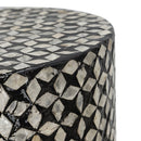 D14x20' Black Round Accent Capiz Stool, Garden Side Table