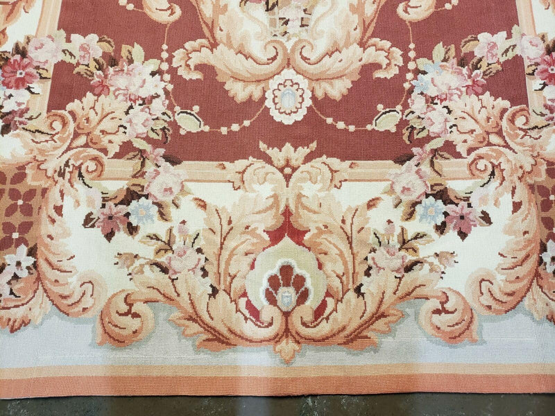 6' X 9' Vintage Handmade Chinese Needlepoint Wool Rug Flat Weave