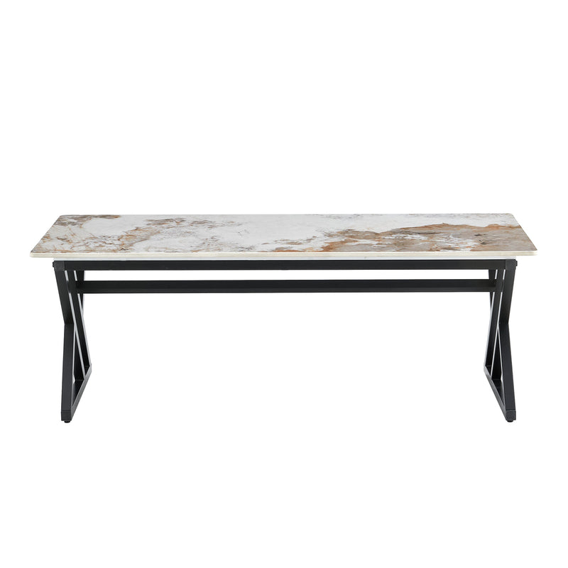 A modern minimalist style marble patterned coffee table with black metal legs. Computer desk. Game table. Tea table. CT-XX