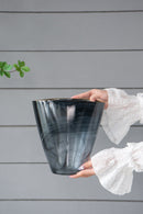 9.3x4.7x9.3' Smokey Black Glass Vase with Gold Rim by HouseOfZazla