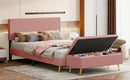 2 Pieces Bedroom Sets Queen Size Upholstered Bed Frame, Modern Corduroy Storage Ottoman,Pink
