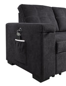 Toby - Woven Fabric Reversible Sleeper Sectional Sofa With Storage Chaise Cup Holder Charging Ports And Pockets
