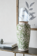 7.7x7.7x14.6' White Ceramic Flower Vase with Green Floral Pattern by HouseOfZazla
